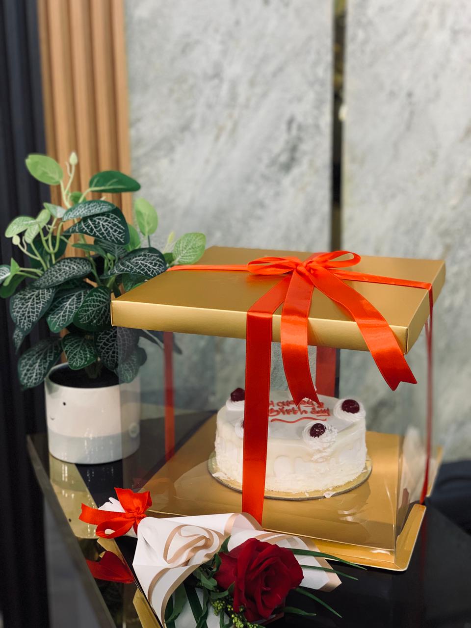 1/2 Kg White Forest Cake + Fresh Rose Bouquet – Anniversary Gift Combo