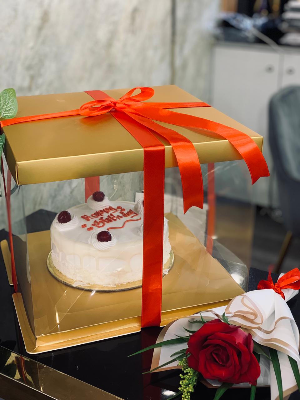1/2 Kg White Forest Cake + Fresh Rose Bouquet – Anniversary Gift Combo