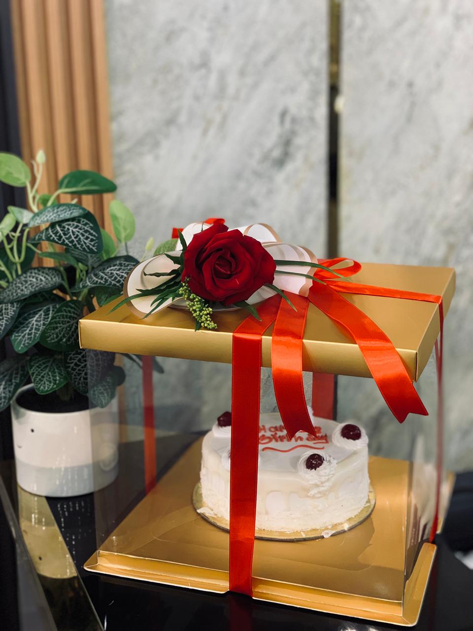 1/2 Kg White Forest Cake + Fresh Rose Bouquet – Anniversary Gift Combo