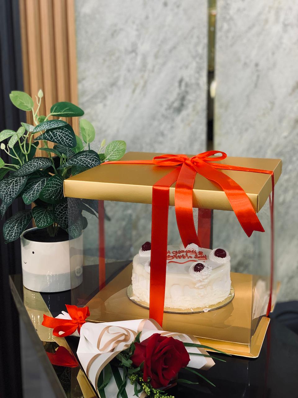 1/2 Kg White Forest Cake + Fresh Rose Bouquet – Anniversary Gift Combo